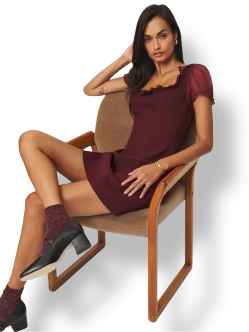 Reformation X Kacey Musgraves NWT Bunny Mixed Media Minidress In Chianti Size 6